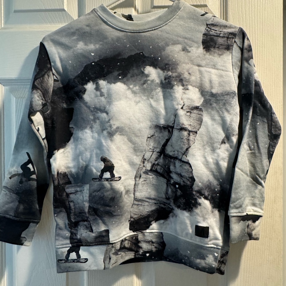 Molo Black and Gray Crewneck Sweater with Artistic Design